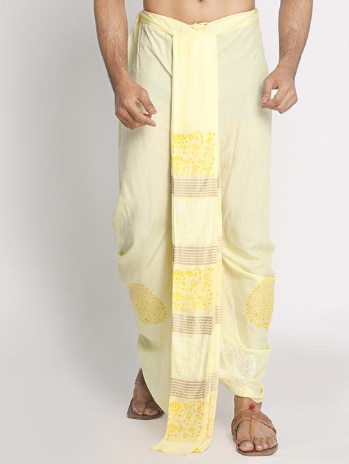 yellow printed dhoti - 17582646 - Very Small Image - 1