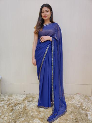 blue chiffon swaroski work saree  - 17582647 - Very Small Image - 1