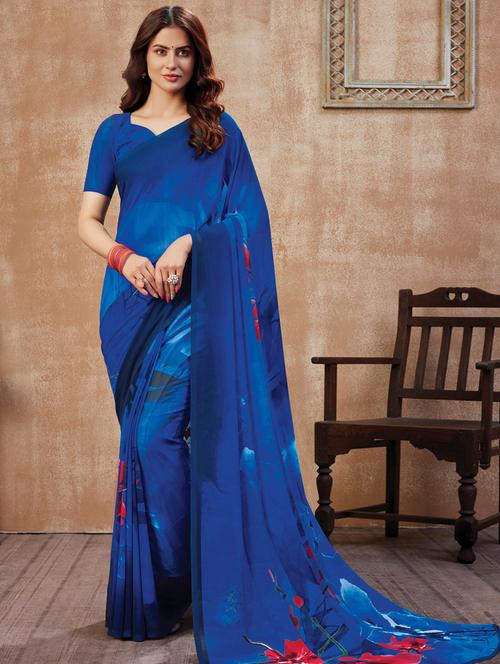 floral printed saree with blouse - 17583392 - Very Small Image - 1