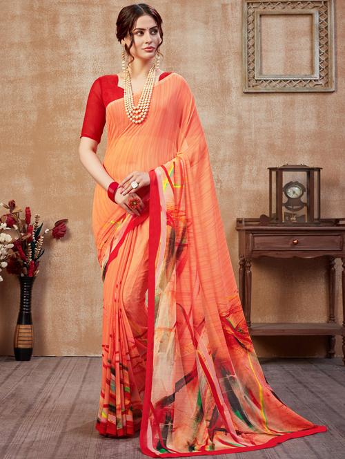 abstract printed saree with blouse - 17583404 - Very Small Image - 1