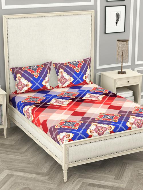 bianca 130gsm super-peached king-size double bedsheet with 2 pillow cover - deep colors & soft-finish fabric -3pc set-geo tokyo - 17583583 - Very Small Image - 1