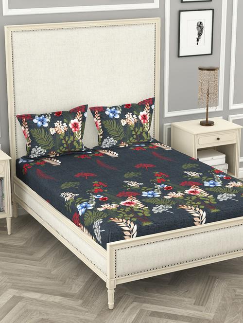 bianca 130gsm super-peached king-size double bedsheet with 2 pillow cover - deep colors & soft-finish fabric -3pc set-geo tokyo - 17583587 - Very Small Image - 1