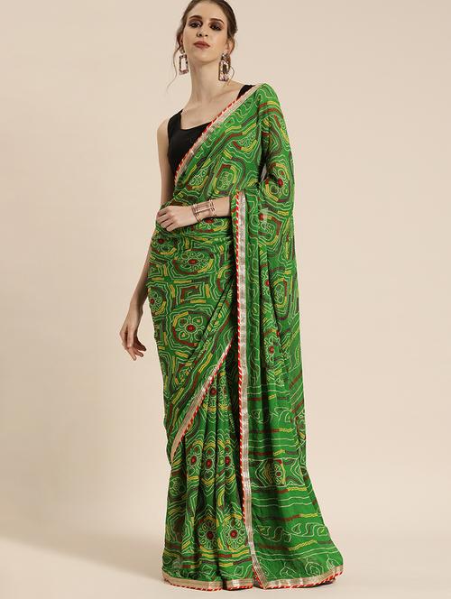bandhani printed saree with blouse - 17583791 - Very Small Image - 1