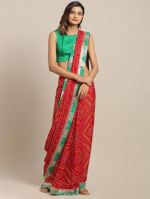women's bandhani red colored saree with blouse - 17583797 - Very Small Image - 1