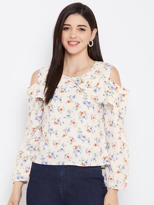 cream floral printed casual top - 17583861 - Very Small Image - 1