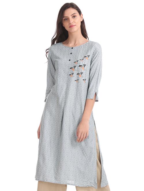 printed straight kurta - 17584666 - Very Small Image - 1