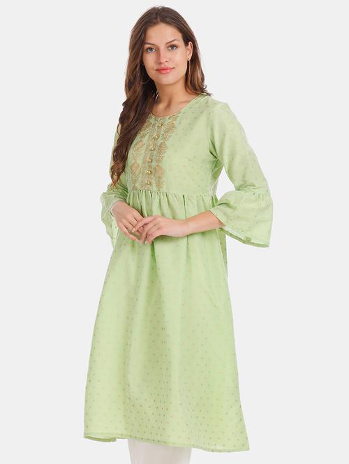 green solid a-line kurta - 17584704 - Very Small Image - 1