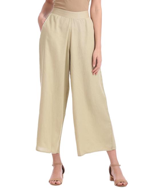 beige solid straight palazzo - 17584866 - Very Small Image - 1