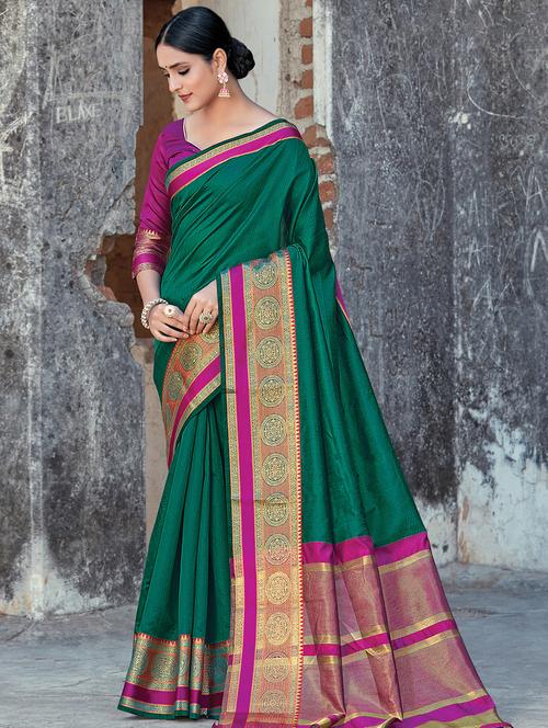 women's bordered green colored saree - 17585258 - Very Small Image - 1