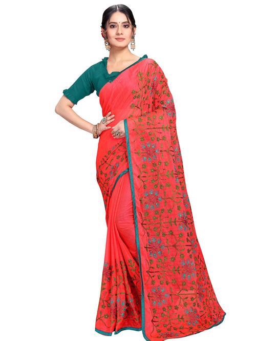 lace bordered embroidered saree with blouse - 17585405 - Very Small Image - 1