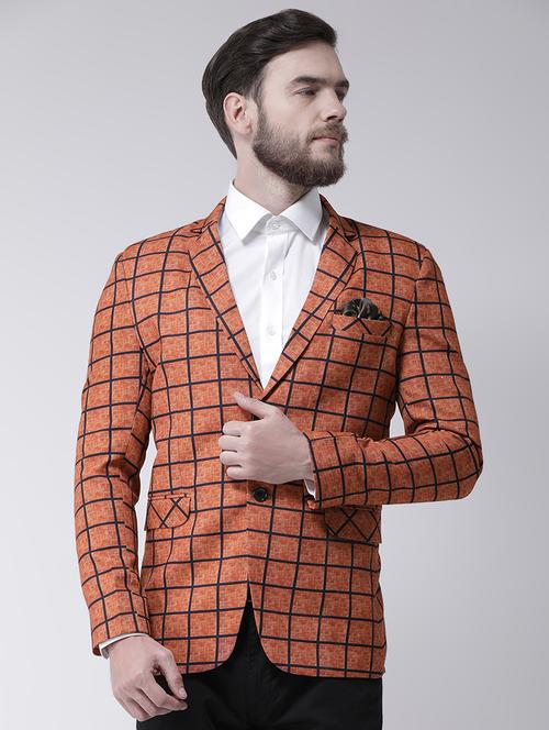 orange checkered single breasted casual blazer - 17585848 - Very Small Image - 1