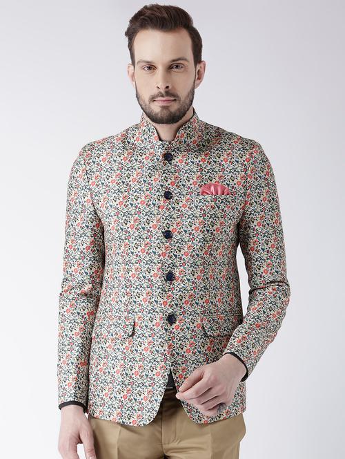 multi colored floral bandhgala casual blazer - 17585859 - Very Small Image - 1