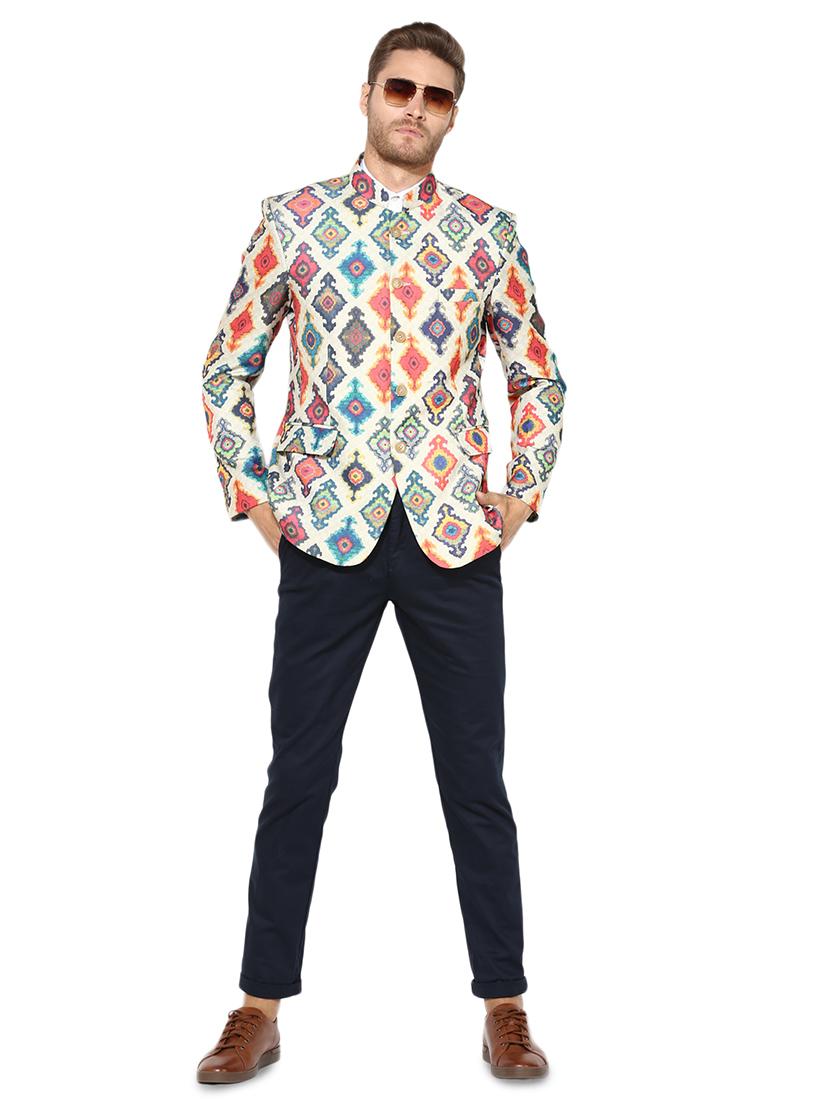 multi colored printed bandhgala casual blazer - 17585871 - Zoom Image - 3