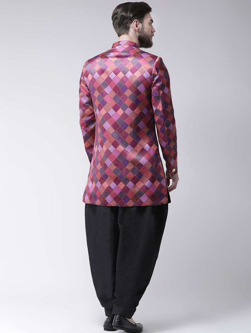 pink checkered sherwani set - 17585897 - Zoom Image - 2