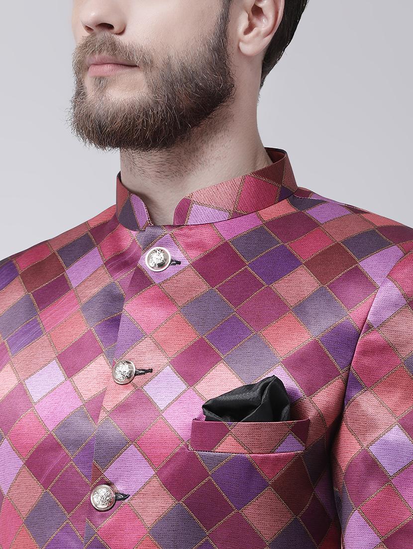 pink checkered sherwani set - 17585897 - Standard Image - 3