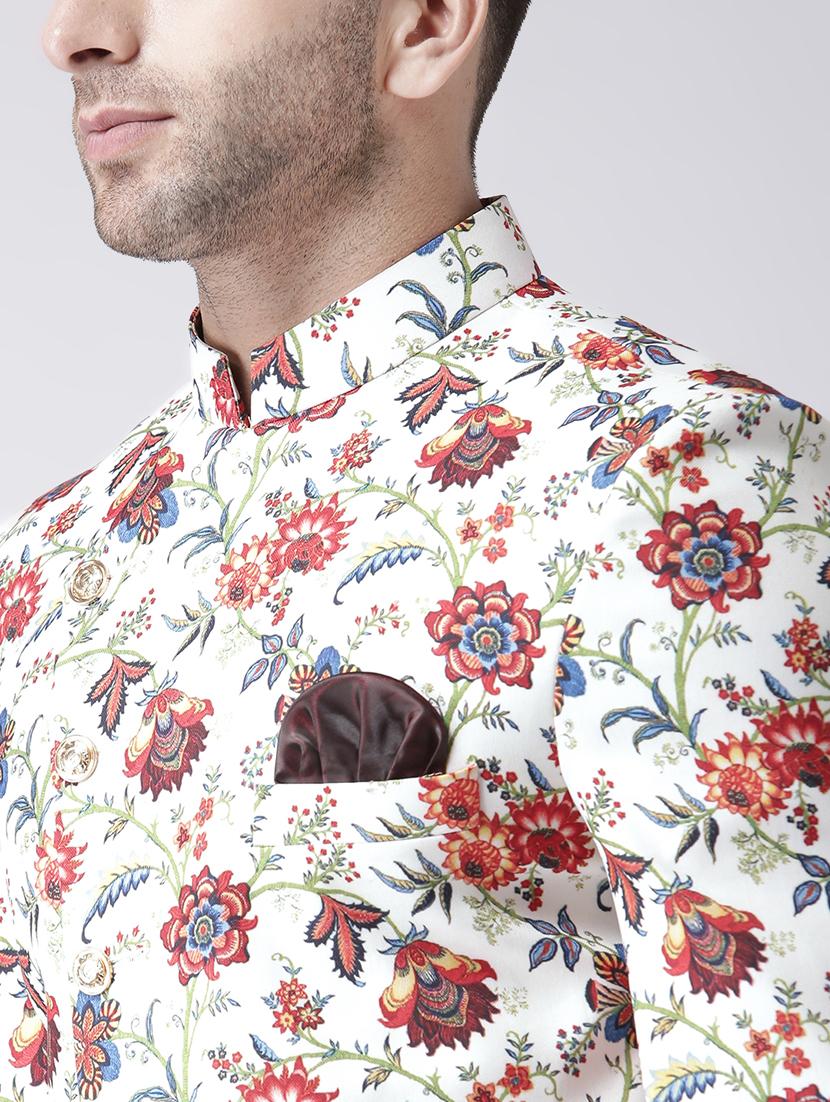 white floral print sherwani set - 17585902 - Zoom Image - 4