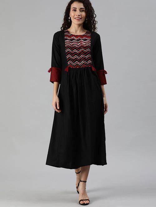 printed yoke a-line ethnic dress - 17586075 - Very Small Image - 1