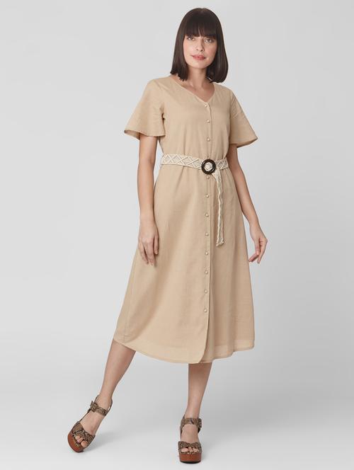 v-neck solid a-line dress - 17586683 - Very Small Image - 1