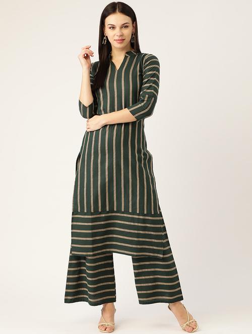 green cotton kurta palazzo  set - 17586843 - Very Small Image - 1