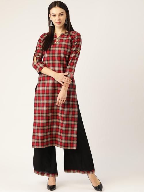 red cotton kurta palazzo  set - 17586845 - Very Small Image - 1