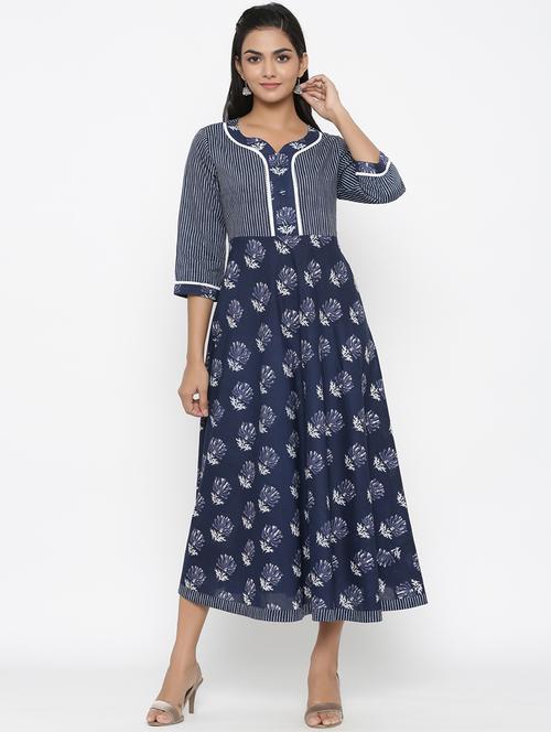 blue printed anarkali kurta - 17586893 - Very Small Image - 1