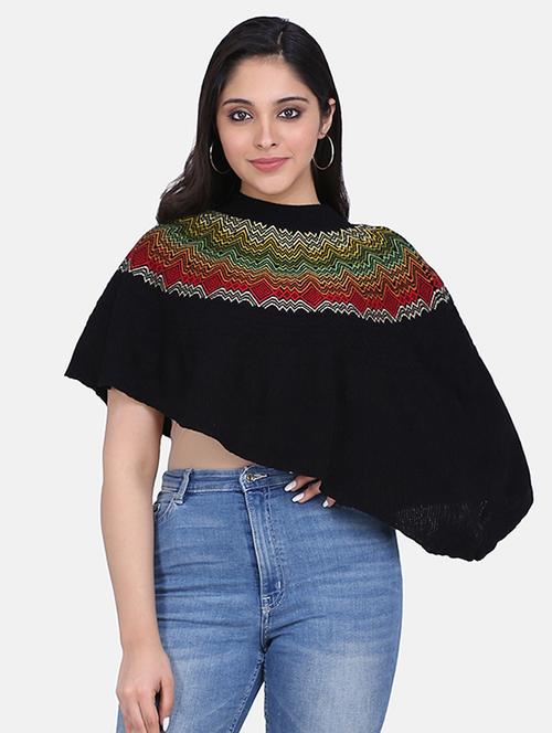 Black Wool Poncho - 17587178 - Very Small Image - 1
