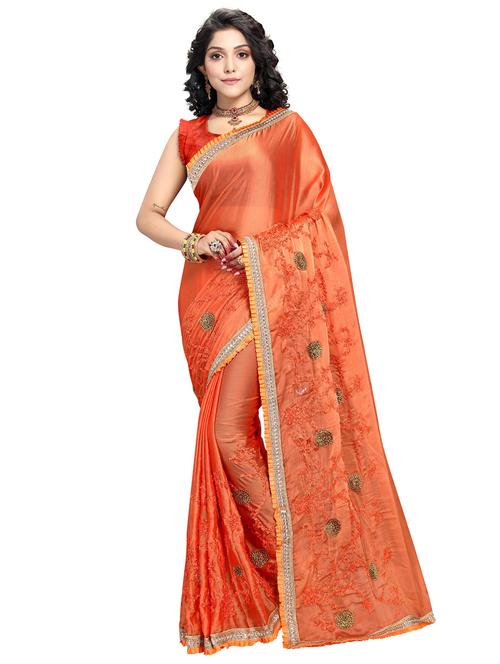 lace bordered embroidered saree with blouse - 17587181 - Very Small Image - 1