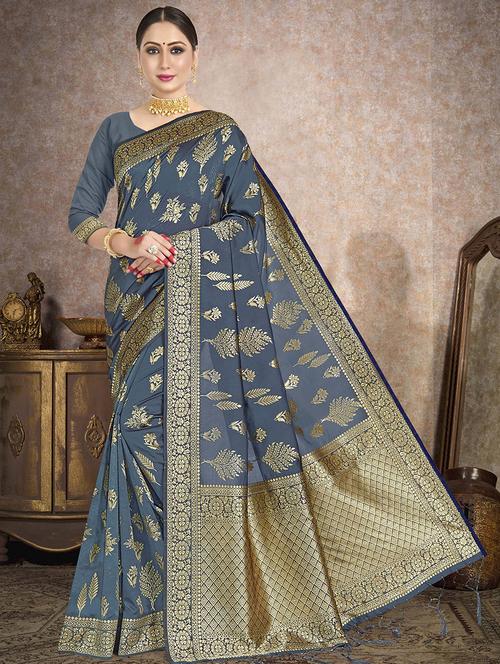 zari work woven saree with blouse - 17587281 - Very Small Image - 1