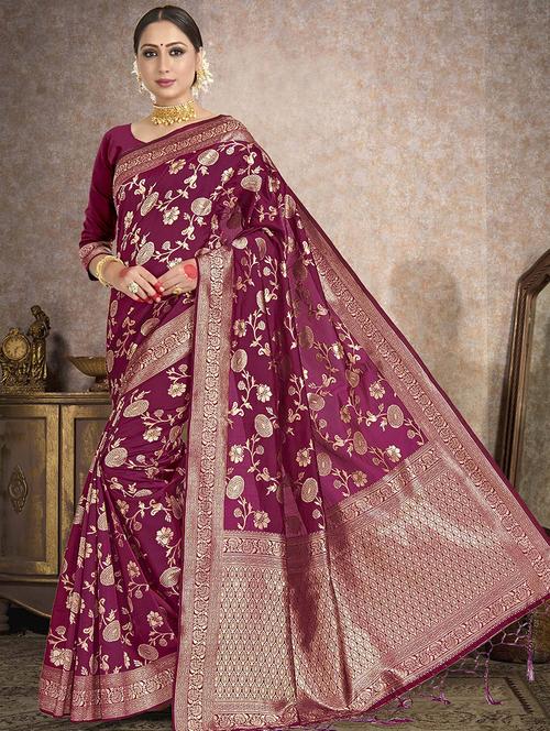 zari work woven saree with blouse - 17587282 - Very Small Image - 1