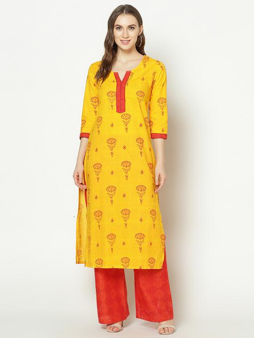 yellow cotton kurta palazzo  set - 17588130 - Very Small Image - 1