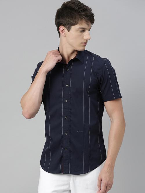 navy blue striped casual shirt - 17588392 - Very Small Image - 1