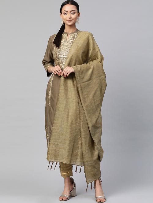 gold print kurta dupatta set with hair band - 17588663 - Very Small Image - 1