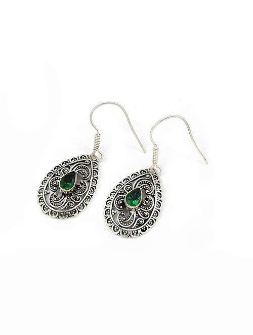 green silver plated drop earring - 17591558 - Very Small Image - 1