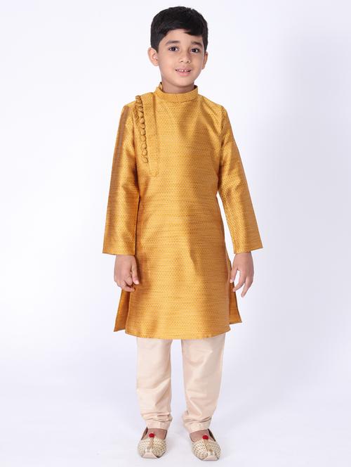 yellow silk  kurta set - 17592102 - Very Small Image - 1