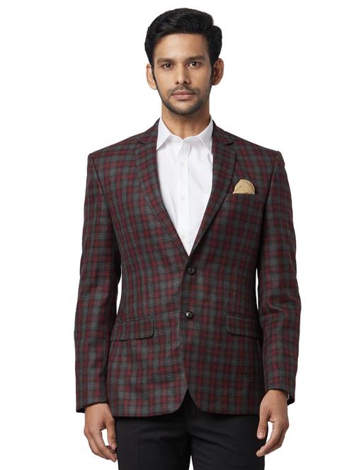 grey checkered single breasted formal blazer - 17592327 - Very Small Image - 1