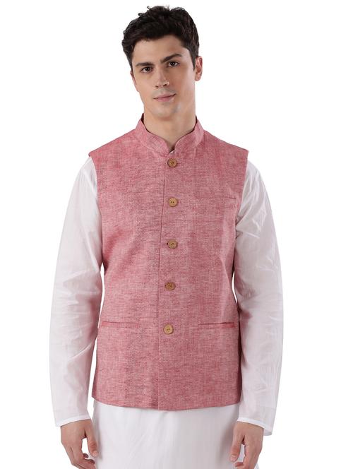 red self design linen nehru jacket - 17592338 - Very Small Image - 1