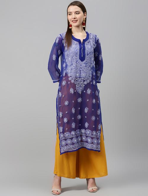 blue chikankari straight kurta - 17594125 - Very Small Image - 1