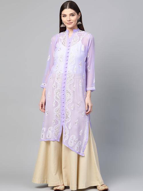 purple chikankari a-line kurta - 17594139 - Very Small Image - 1