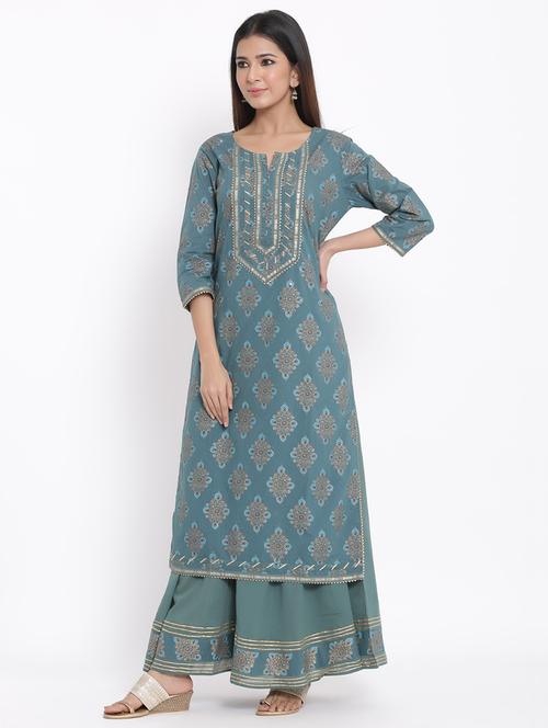 foil print kurta skirt set - 17594224 - Very Small Image - 1