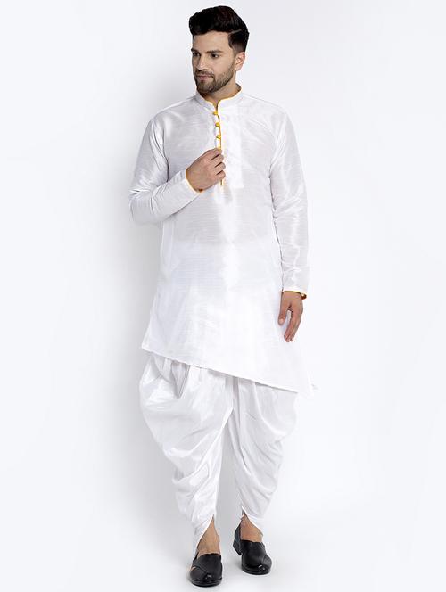 white solid dhoti kurta ethnic wear set - 17594248 - Very Small Image - 1