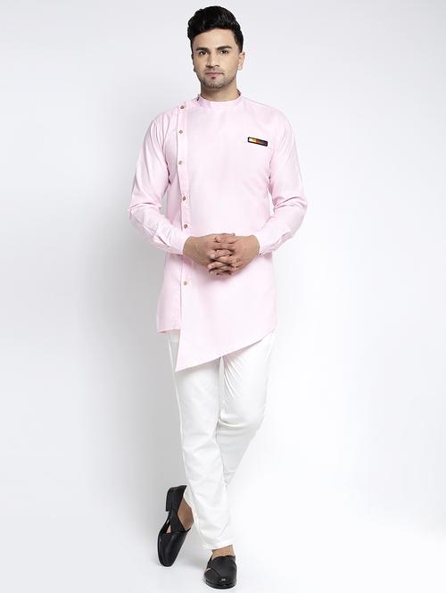 pink solid asymmetric kurta pajama ethnic set - 17594254 - Very Small Image - 1