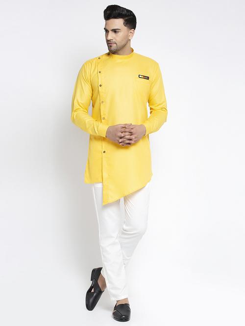 yellow solid asymmetric kurta pajama ethnic set - 17594256 - Very Small Image - 1