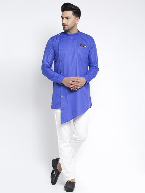 blue solid asymmetric kurta pajama ethnic set - 17594257 - Very Small Image - 1