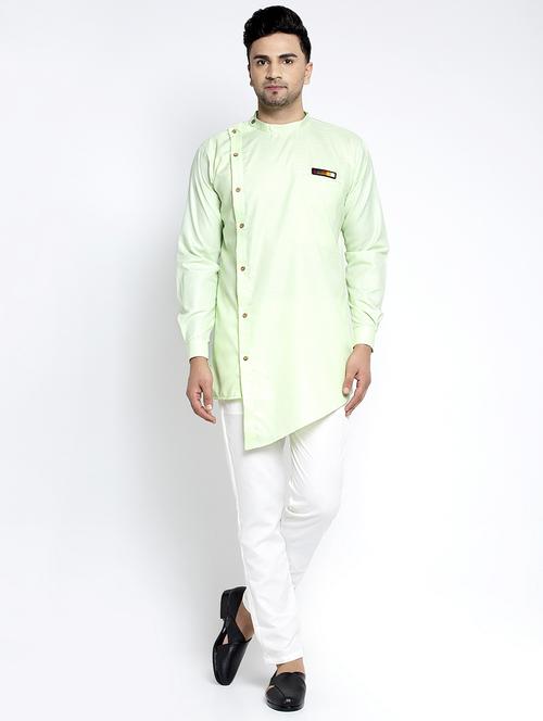 sea green solid asymmetric kurta pajama ethnic set - 17594259 - Very Small Image - 1