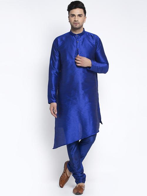 blue solid asymmetric kurta pajama ethnic set - 17594281 - Very Small Image - 1
