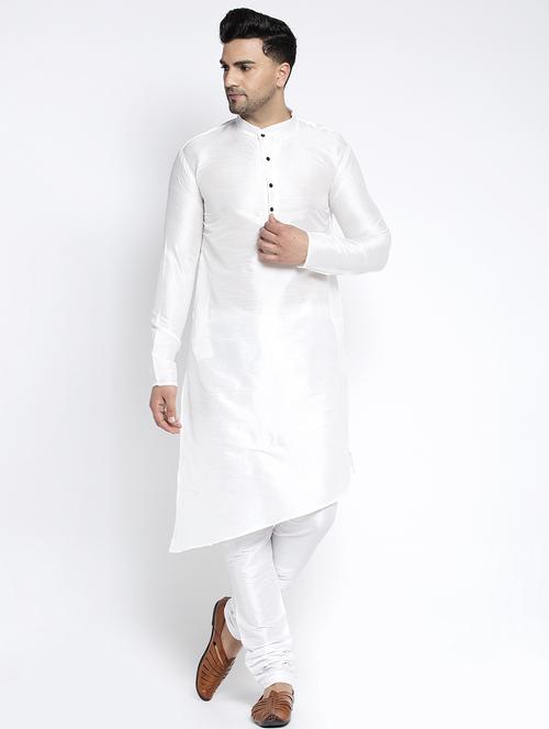 white solid asymmetric kurta pajama ethnic set - 17594283 - Very Small Image - 1