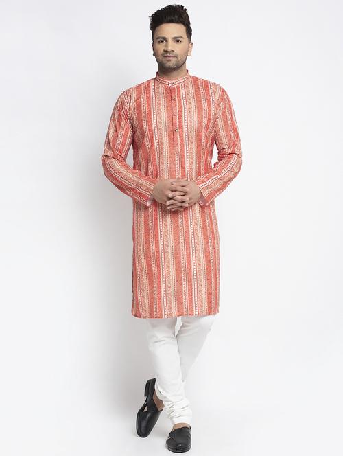 orange printed kurta pajama ethnic set - 17594285 - Very Small Image - 1