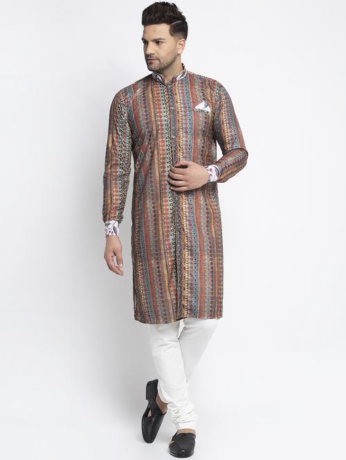 men printed kurta churidar ethnic wear set  - 17594302 - Very Small Image - 1