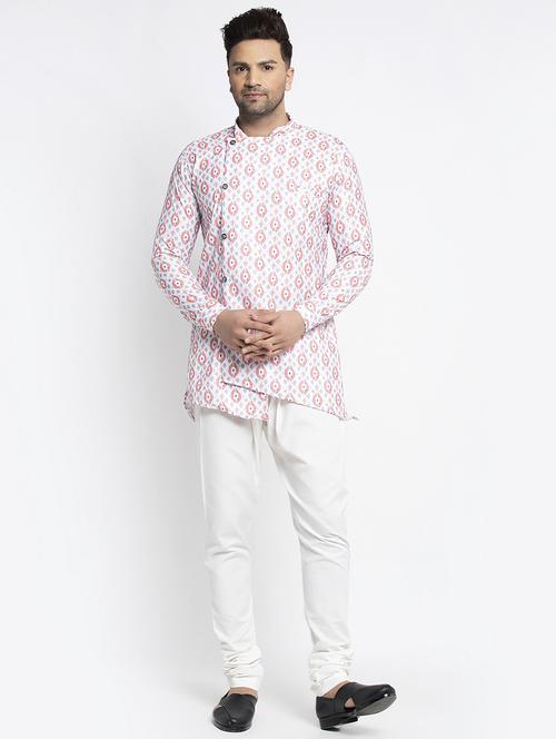 white printed asymmetric kurta pajama set - 17594306 - Very Small Image - 1