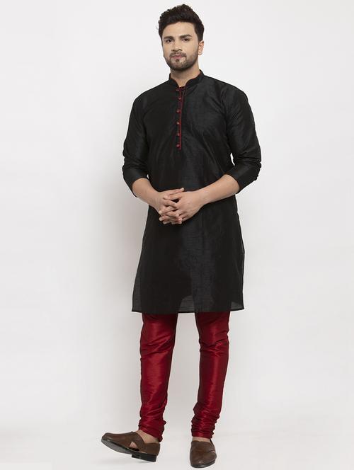 black solid kurta pajama ethnic wear set - 17594318 - Very Small Image - 1